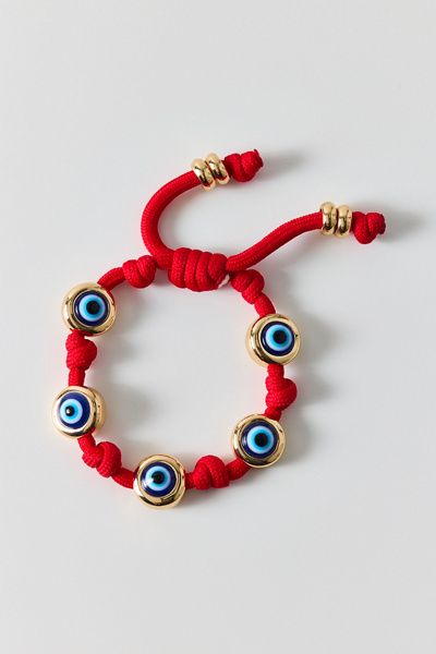 BaubleBar BaubleBar Eyes Open Evil Eye Paracord Bracelet in Red, Women's at Urban Outfitters