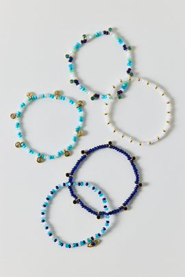BaubleBar BaubleBar Indya Evil Eye Layered Bracelets Set in Turquoise, Women's at Urban Outfitters