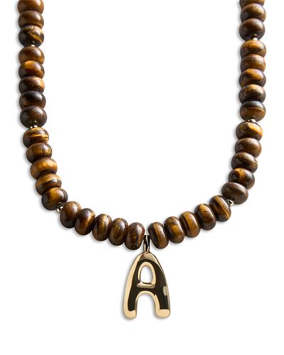 Baublebar Baublebar Initial Tiger's Eye Beaded Pendant Necklace, 17-20