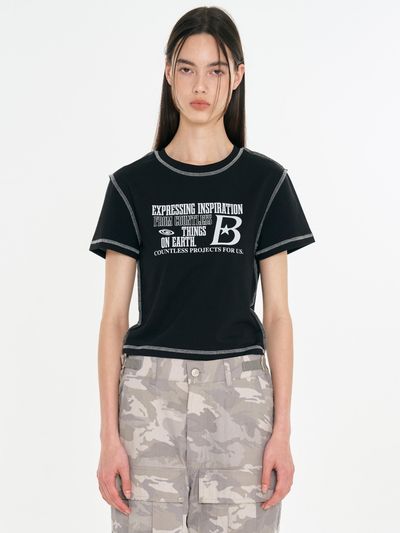 BAUF B Logo Stitch Cropped T-shirt - Black