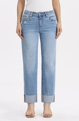 Bayeas Bayeas Cuffed Raw Hem Straight Leg Jeans