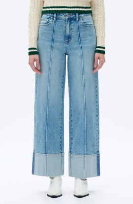 Bayeas Bayeas Cuffed Seamed High Waist Wide Leg Jeans