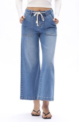 Bayeas Bayeas Drawstring High Waist Ankle Wide Leg Jeans