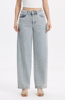 Bayeas Bayeas Embellished High Waist Barrel Jeans