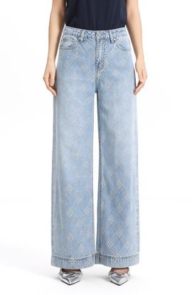 Bayeas Bayeas Embellished Textured Plaid High Waist Wide Leg Jeans
