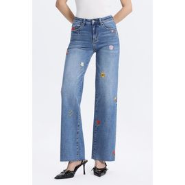 Bayeas Bayeas Embroidered Raw Hem Mid Rise Wide Leg Jeans
