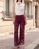 Bayeas Bayeas Embroidery High Rise Wide Leg Lace Jeans with Rhinestone in Wine - 2
