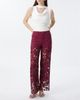 Bayeas Bayeas Embroidery High Rise Wide Leg Lace Jeans with Rhinestone in Wine - 3