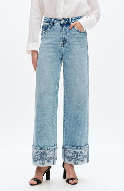 Bayeas Bayeas Flora Embroidered High Waist Cuffed Wide Leg Jeans