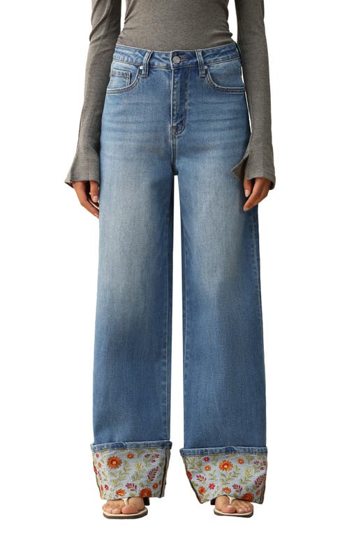 Bayeas Bayeas Floral Embroidered High Waist Cuffed Wide Leg Jeans