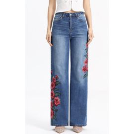 Bayeas Bayeas Floral Embroidered High Waist Straight Leg Jeans