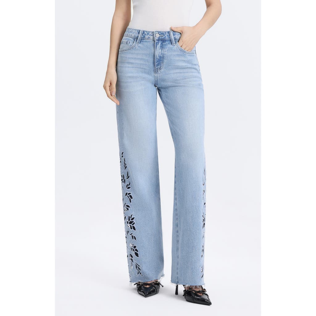 Bayeas Bayeas Floral Raw Hem Straight Leg Jeans