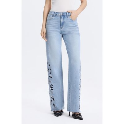Bayeas Bayeas Floral Raw Hem Straight Leg Jeans