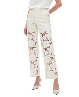 Bayeas Bayeas High Rise Embroidered Relaxed Straight Jeans in Beige