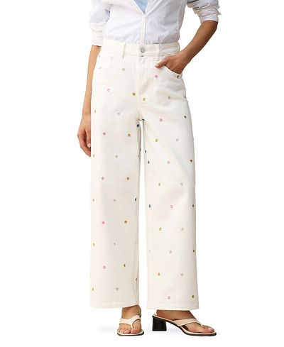 Bayeas Bayeas High Rise Flower Embroidered Wide Leg Jeans in White