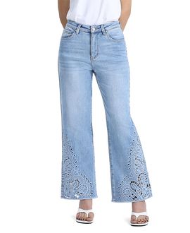 Bayeas Bayeas High Rise Side Leg Embroidery Straight Jeans in Cloudmotion