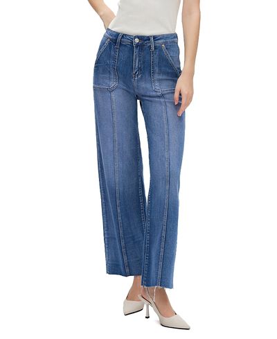 Bayeas Bayeas High Rise Straight Leg Raw Edge Denim Jeans Stretch Comfortable in Bluelover