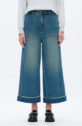 Bayeas Bayeas High Waist Cuffed Raw Hem Wide Leg Jeans