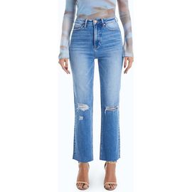 Bayeas Bayeas High Waist Raw Hem Ripped Straight Leg Jeans