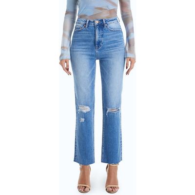 Bayeas Bayeas High Waist Raw Hem Ripped Straight Leg Jeans