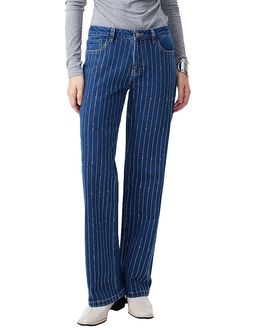 Bayeas Bayeas Mid Rise Straight Leg Denim Jeans with Rhinestone in Zett Wash