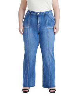 Bayeas Bayeas Plus High Rise Straight Leg Raw Edge Denim Jeans Stretch Comfortable in Bluelover