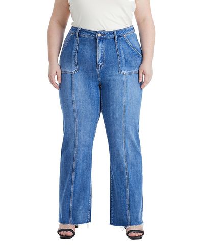 Bayeas Bayeas Plus High Rise Straight Leg Raw Edge Denim Jeans Stretch Comfortable in Bluelover