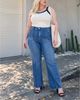 Bayeas Bayeas Plus High Rise Straight Leg Raw Edge Denim Jeans Stretch Comfortable in Bluelover - 2