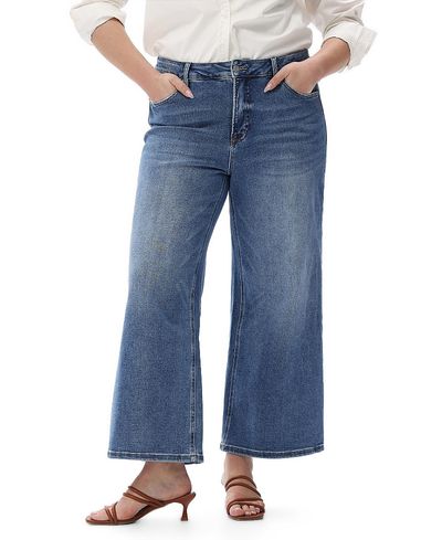 Bayeas Bayeas Plus Mid Rise Wide Leg Jeans Highly Stretchy Classic Denim for Women in Medium Blue