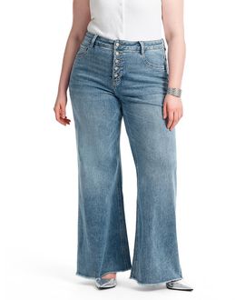 Bayeas Bayeas Plus Mid Rise Wide Leg with Frayed Hem Denim Jeans in Light Blue