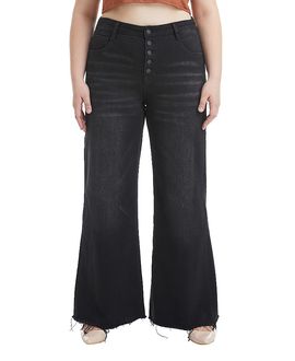 Bayeas Bayeas Plus Mid Rise Wide Leg with Frayed Hem Denim Jeans in Raven