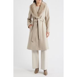 bcbg bcbg Belted Wrap Coat with Faux Fur Collar