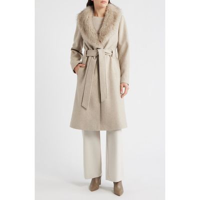 bcbg bcbg Belted Wrap Coat with Faux Fur Collar