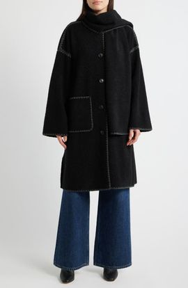 bcbg bcbg Embroidered Bouclé Coat with Scarf