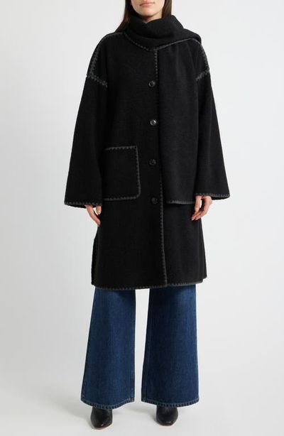 bcbg bcbg Embroidered Bouclé Coat with Scarf