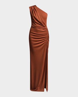 BCBG Valentina Draped One-Shoulder Jersey Column Gown