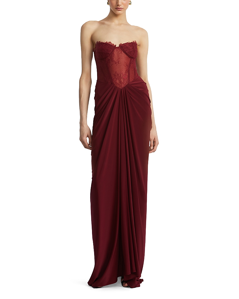 Bcbgmaxazria - Lace Jersey Floor Sweeping Gown