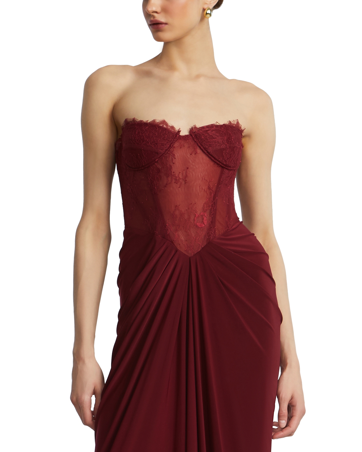 bcbgmaxazria suzannah scalloped lace dress BCBGMAXAZRIA Ruffle Trim Gown in Pink