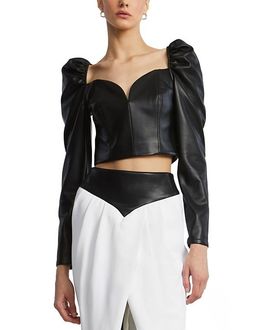Bcbgmaxazria Bcbgmaxazria Puff Sleeve Leather Top