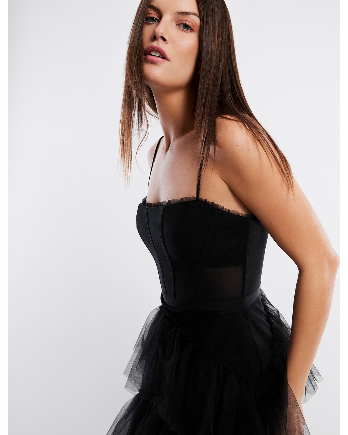 bcbg black tulle dress BCBG Max Azria Black Tulle Ruffle Gown Dress Sz Sm – Wopsters Closet