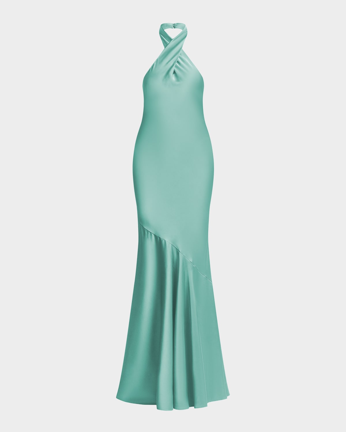 BCBGMAXAZRIA Evelyn Charmeuse Crossover Halter Gown