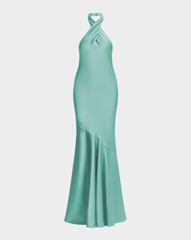 BCBGMAXAZRIA Evelyn Charmeuse Crossover Halter Gown