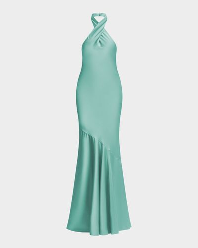 BCBGMAXAZRIA Evelyn Charmeuse Crossover Halter Gown