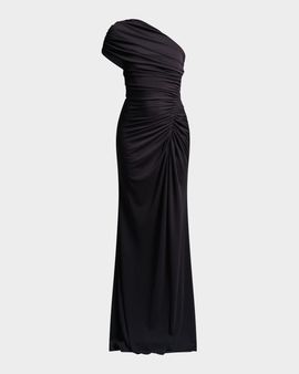 BCBGMAXAZRIA Solina Ruched One-Shoulder Stretch Jersey Gown