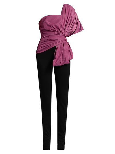 BCBGMAXAZRIA Women's Bow-Detailed Draped One-Shoulder Jumpsuit