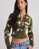 BDG BDG Andrea Corset Cropped Zip-Up Hoodie Sweatshirt in Dark Green, Women's at Urban Outfitters - 2