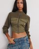 BDG BDG Andy Mixed Media Military Zip-Up Sweater in Dark Green, Women's at Urban Outfitters - 1