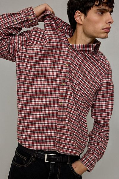 BDG BDG Baggy Flannel Long Sleeve Shirt in Beige, Men's at Urban Outfitters
