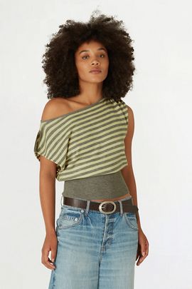 BDG BDG Bailey Banded Short Sleeve Dolman Sweater in Yellow/Grey Stripe, Women's at Urban Outfitters