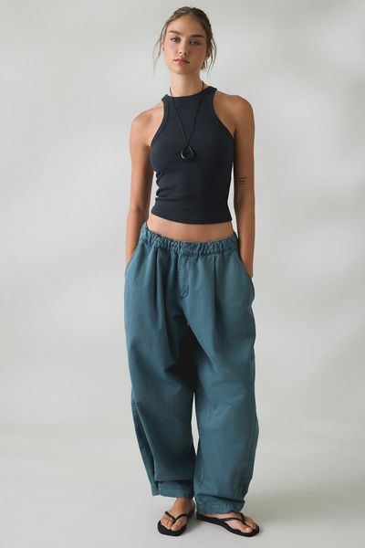 BDG BDG Bennie Baggy Side Pleat Pull-On Trousers Pant in Blue, Women's at Urban Outfitters